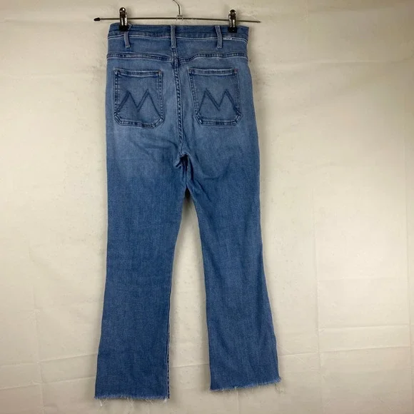 MOTHER Sz‎ 25 Hustler Ankle Cropped Flare Raw Hem Designer Blue Stretch Jeans - Picture 2 of 9